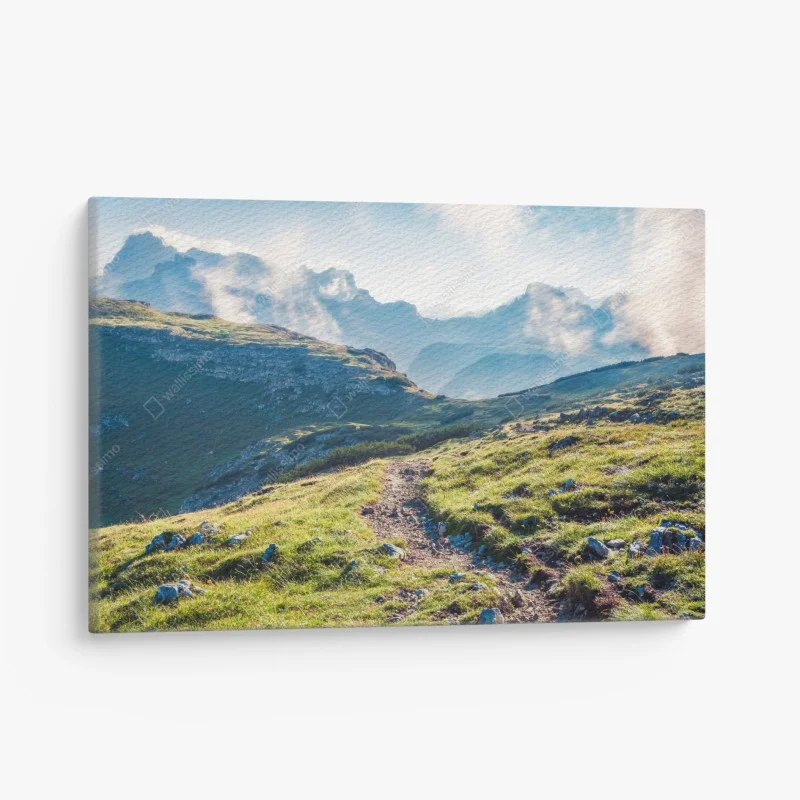 Canvas print foggy morning at Monte Piana, Dolomites