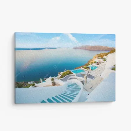 Canvas print Santorini sea view terrace • Wallissimo®