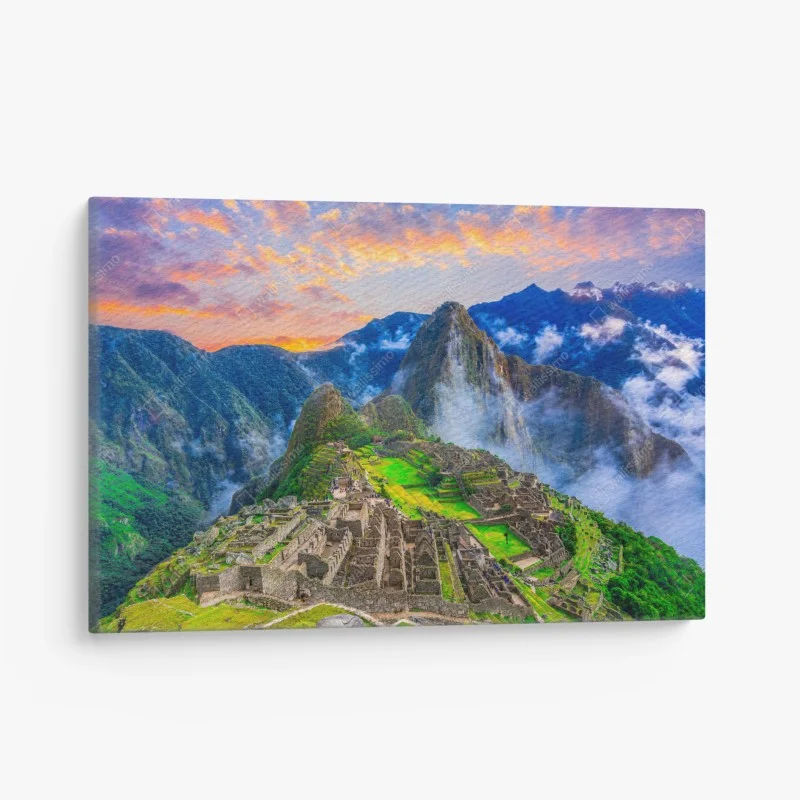 Canvas print sunset over Machu Picchu ancient Inca citadel