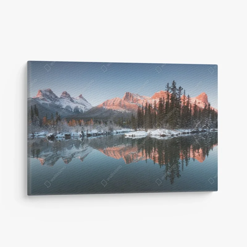 Canvas print sunlit mountain reflection at dawn