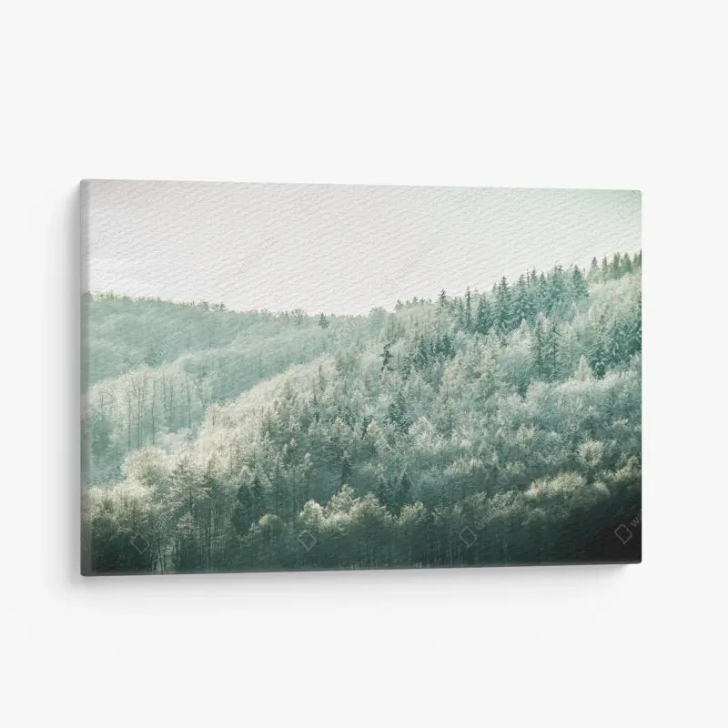 Canvas print misty frosted forest landscape