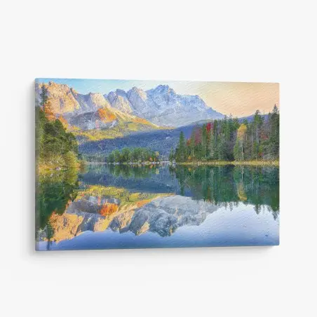 Canvas print autumn reflections on Eibsee at Zugspitze • Wallissimo®