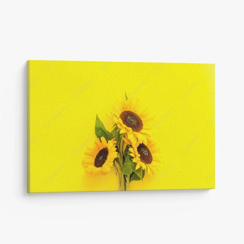 Canvas print bright sunflower bouquet on yellow background