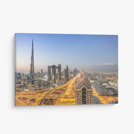Canvas print Dubai skyline at dusk • Wallissimo®