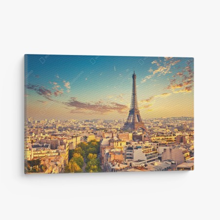Canvas print sunset over Paris skyline with eiffel tower • Wallissimo®