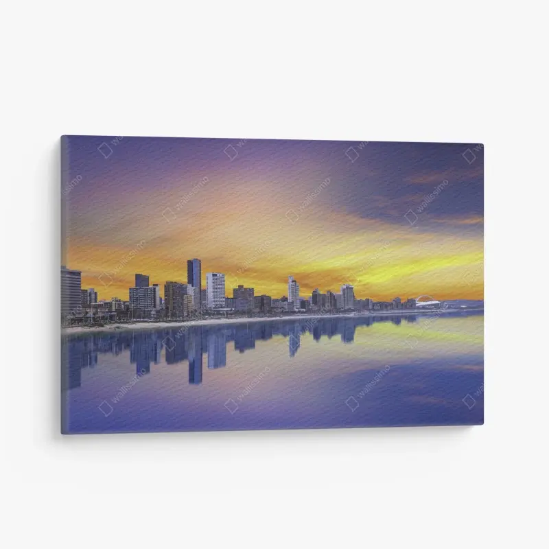 Canvas print Durban twilight skyline over beachfront