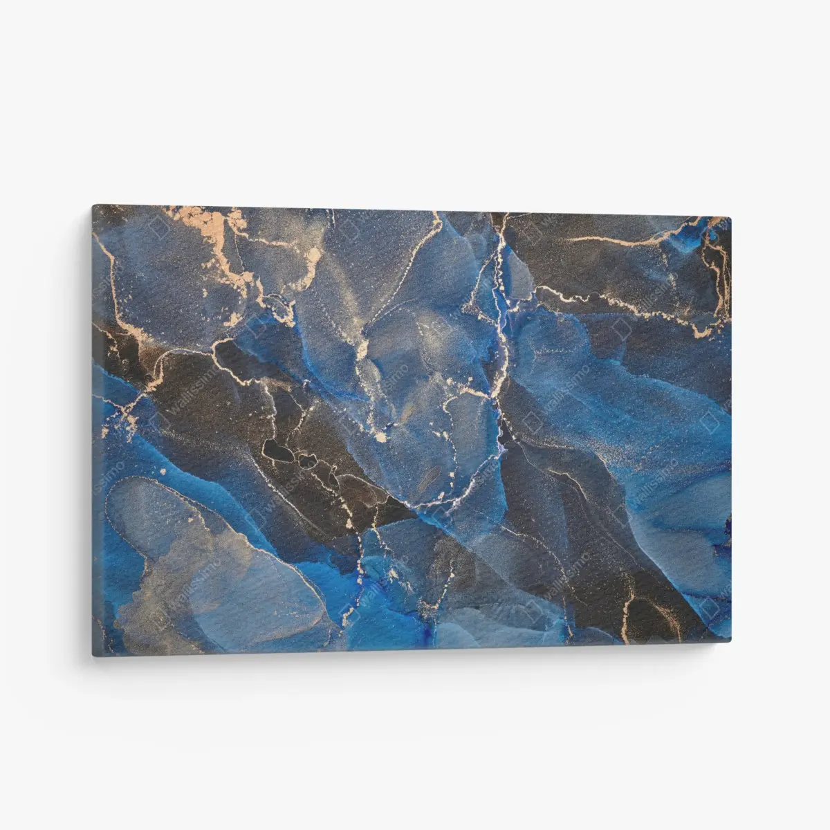 Canvas print luxurious blue and gold abstract waves • Wallissimo®