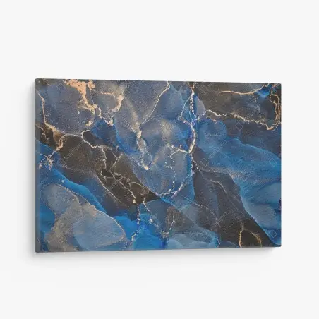 Canvas print luxurious blue and gold abstract waves • Wallissimo®