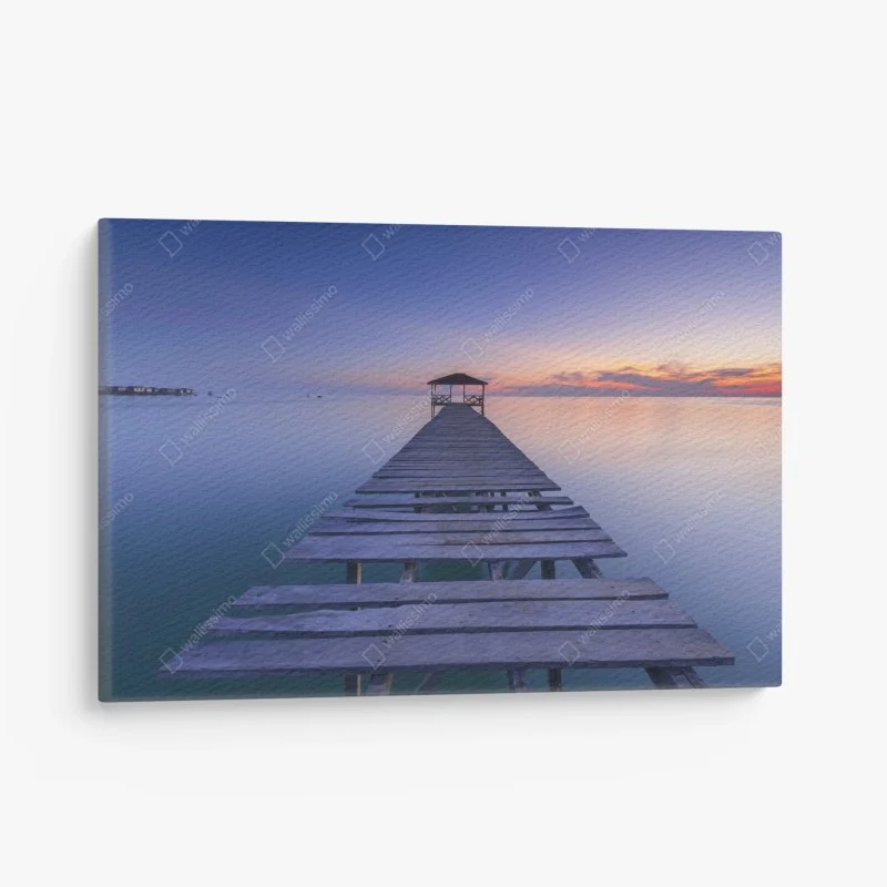 Canvas print tranquil wooden pier at sunset