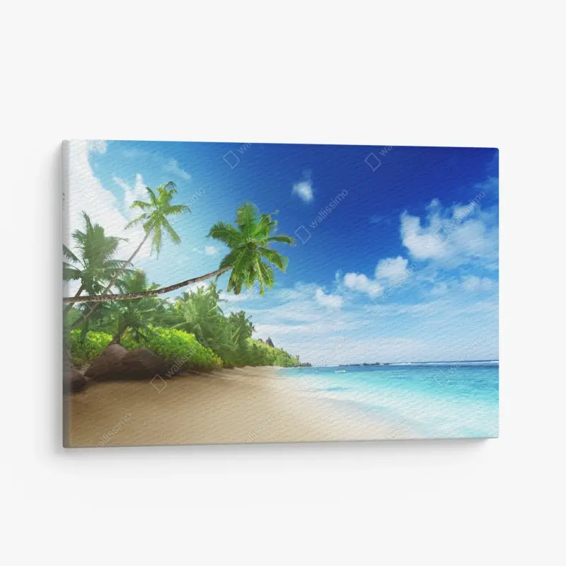 Canvas print sunset on Mahe beach, Seychelles