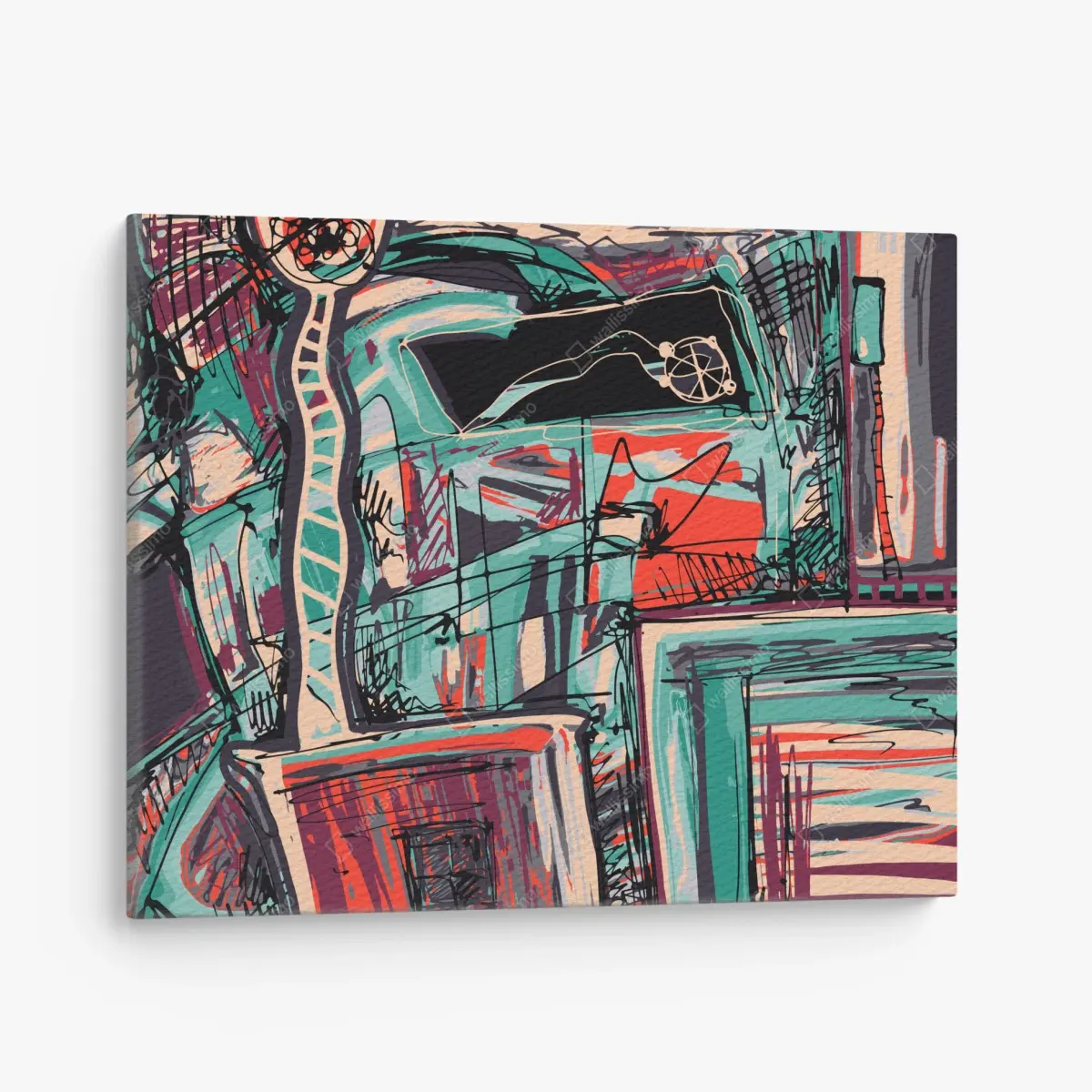 Canvas print turquoise and coral abstract cityscape lines ⁕ Wallissimo® Canvas print turquoise and coral abstract cityscape lines ⁕ Wallissimo®