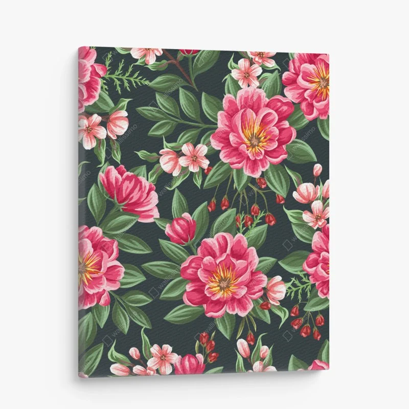 Canvas print pink watercolor floral pattern on dark background
