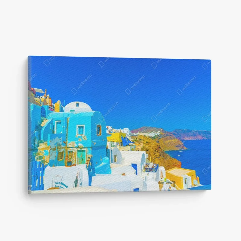 Canvas print sunlit view of Oia, Santorini coast