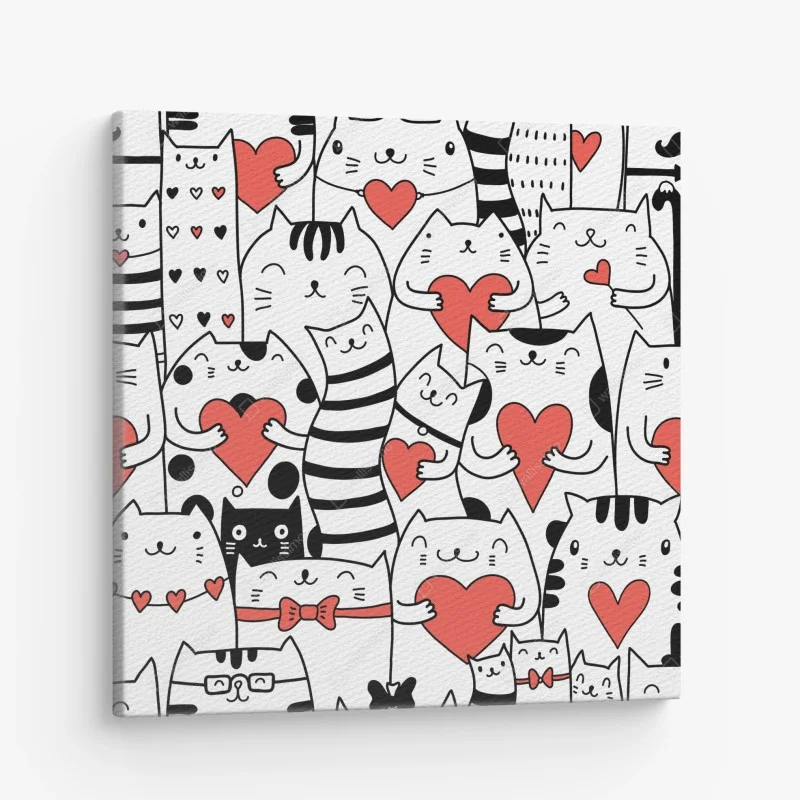 Canvas print cute cats with hearts pattern