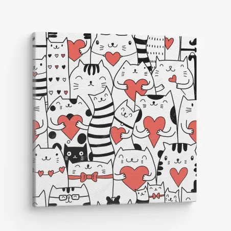 Canvas print cute cats with hearts pattern • Wallissimo®