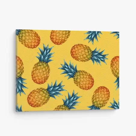 Canvas print tropical pineapple pattern on yellow background • Wallissimo®