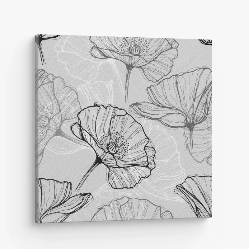 Canvas print delicate gray poppy line art