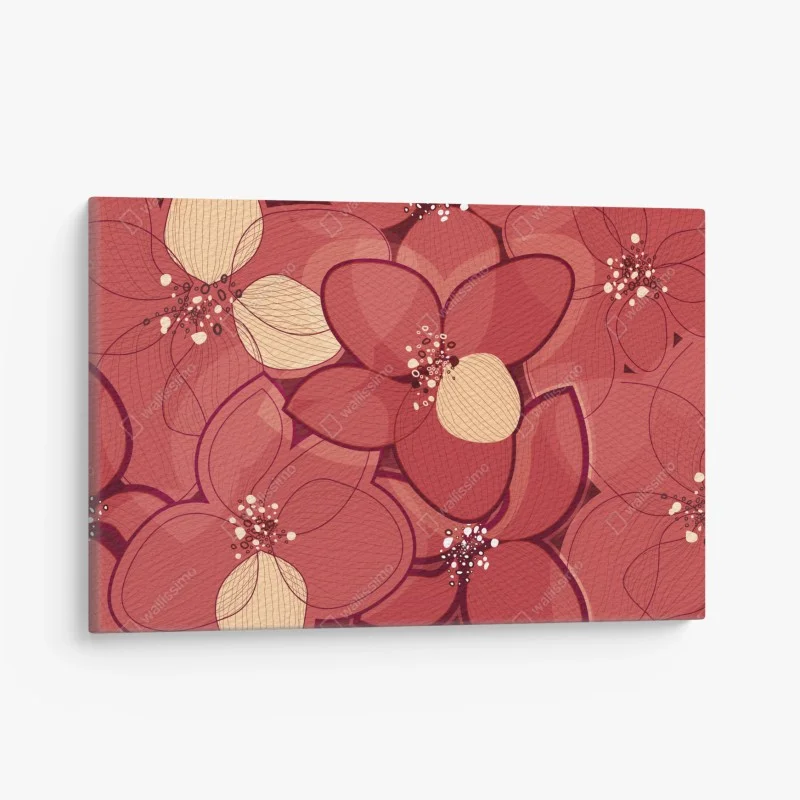 Canvas print red floral pattern with beige centers