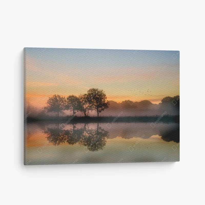 Canvas print misty autumn sunrise over English countryside