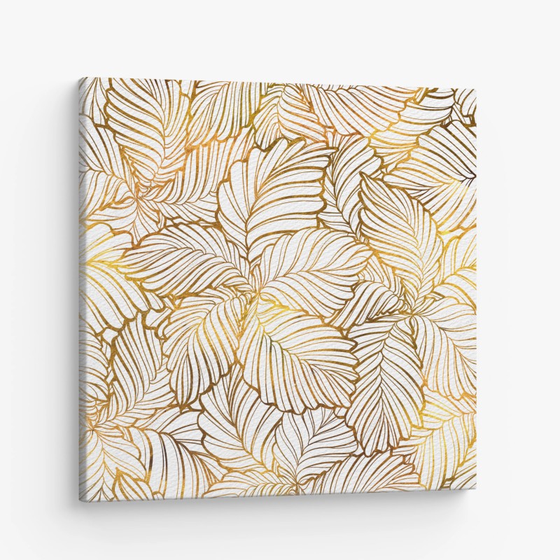 Canvas print golden leaf line art pattern