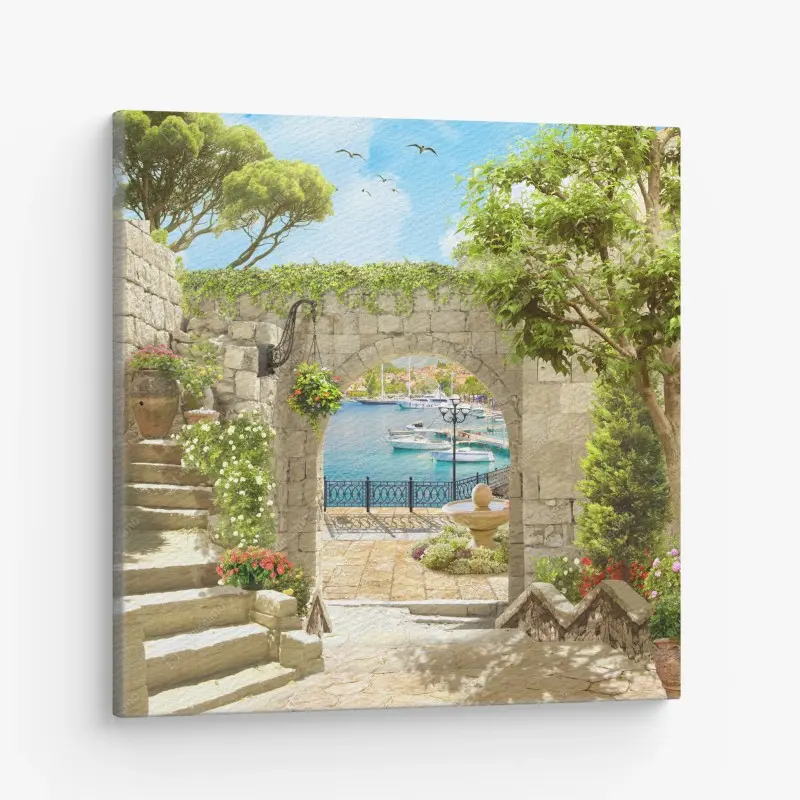 Canvas print Mediterranean seaside archway escape