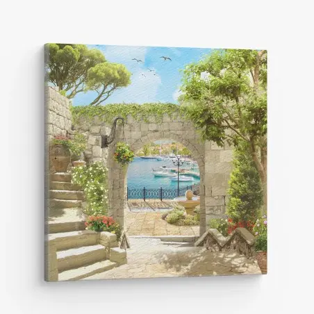 Canvas print Mediterranean seaside archway escape • Wallissimo®