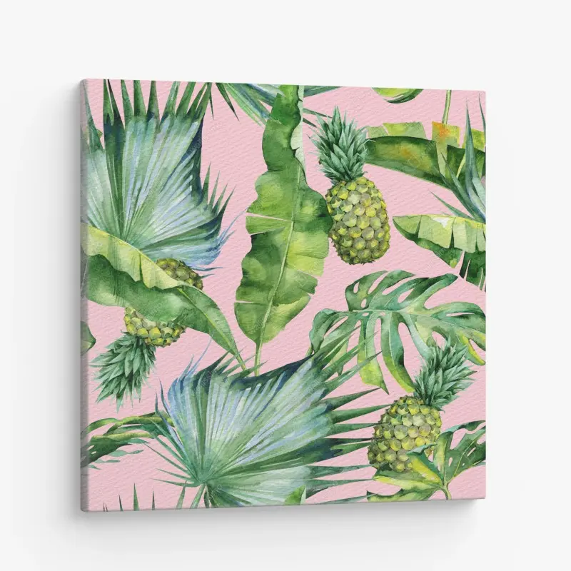Canvas print tropical pineapple watercolor pattern on pink