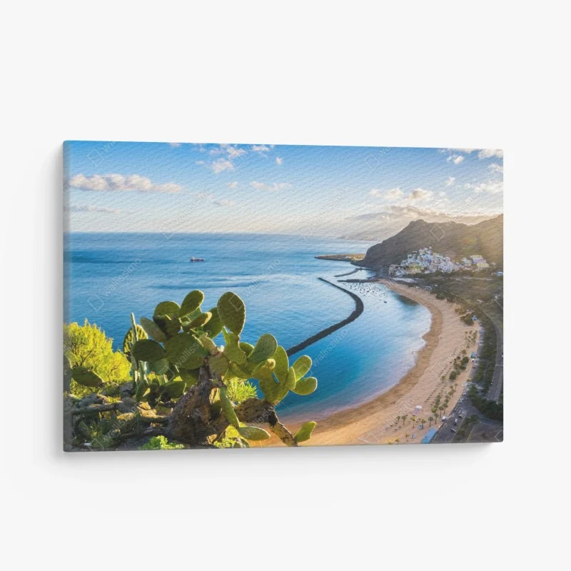Canvas print sunlit Las Teresitas beach panorama