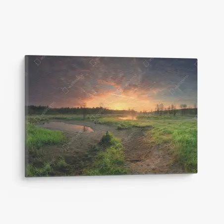 Canvas print sunset over a peaceful meadow • Wallissimo®