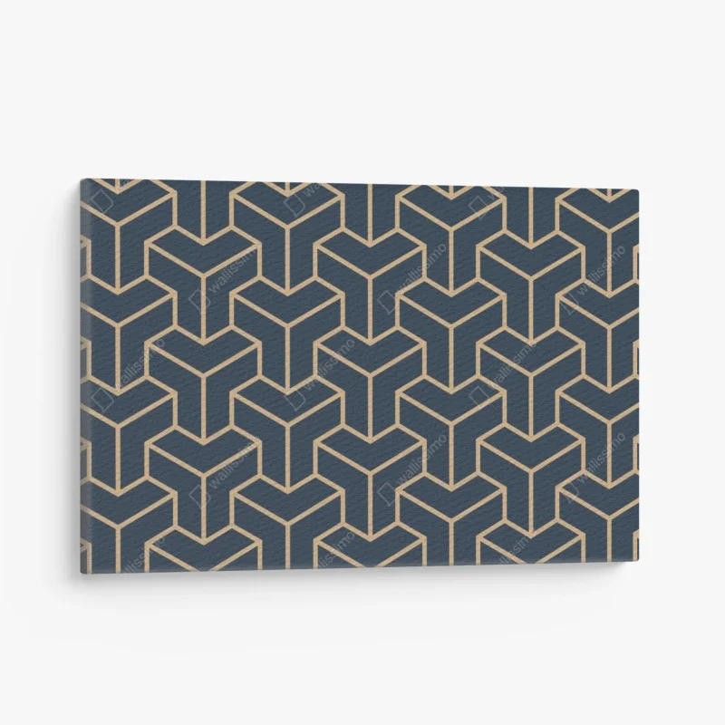 Canvas print navy geometric cube pattern