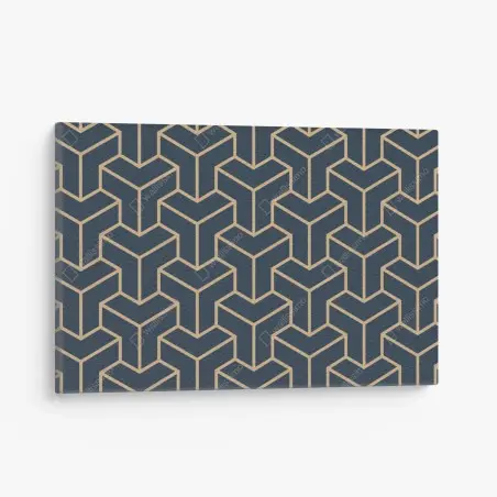 Canvas print navy geometric cube pattern • Wallissimo®