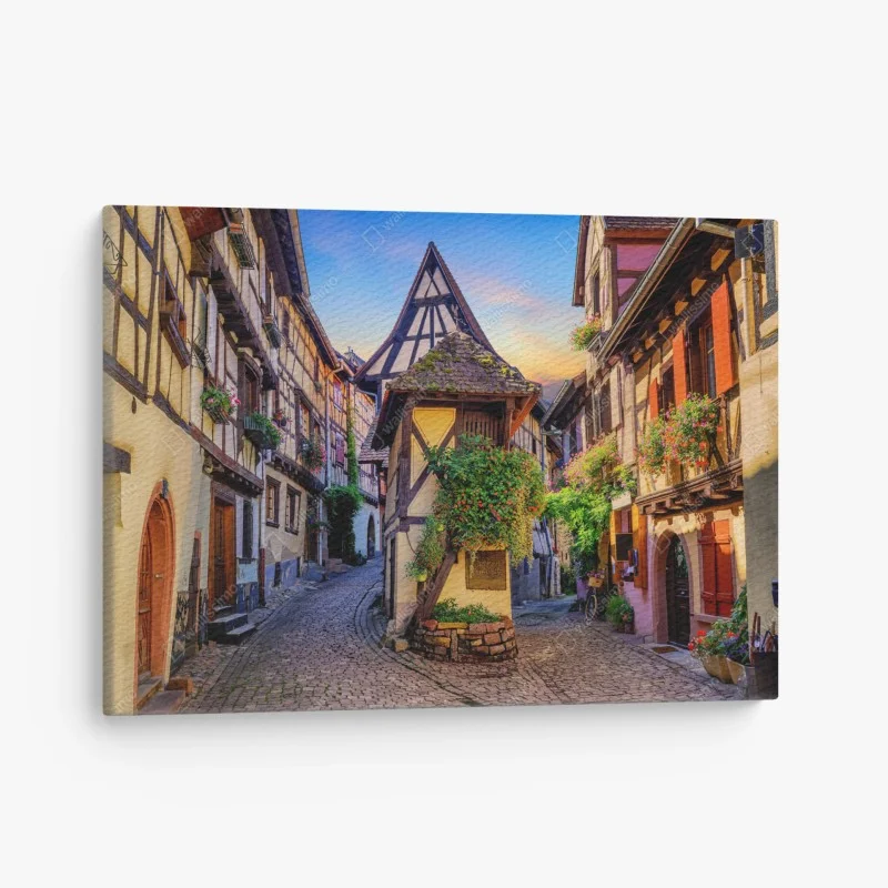 Canvas print charming half-timbered street in Eguisheim, Alsace