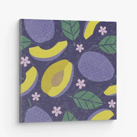 Canvas print playful plum and leaf pattern • Wallissimo®