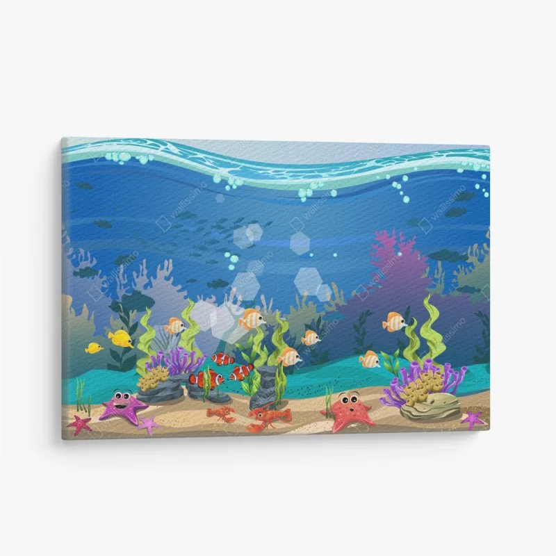 Canvas print playful underwater coral reef scene