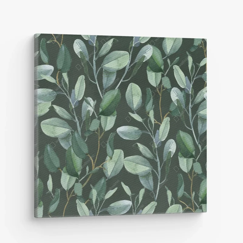 Canvas print eucalyptus leaves watercolor pattern on dark green