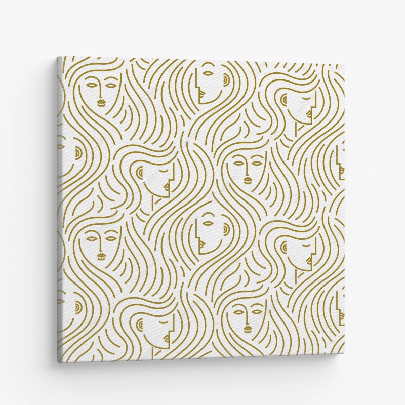 Canvas print golden flowing faces seamless pattern