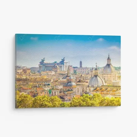 Canvas print sunlit Rome skyline with domes • Wallissimo®