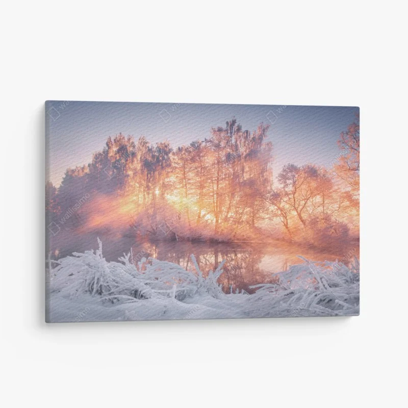 Canvas print winter sunrise over frozen river