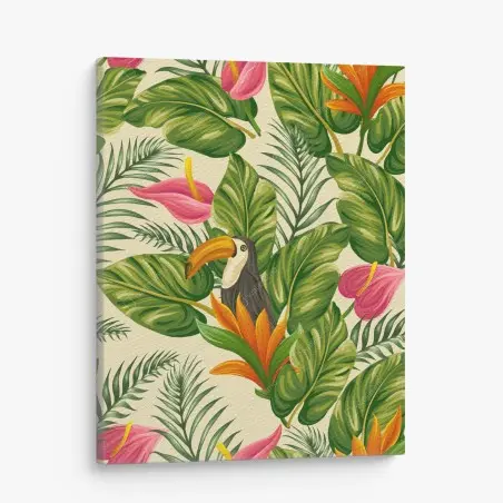Canvas print tropical toucan botanical pattern • Wallissimo®