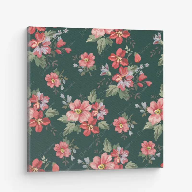 Canvas print vintage pink floral pattern on deep green