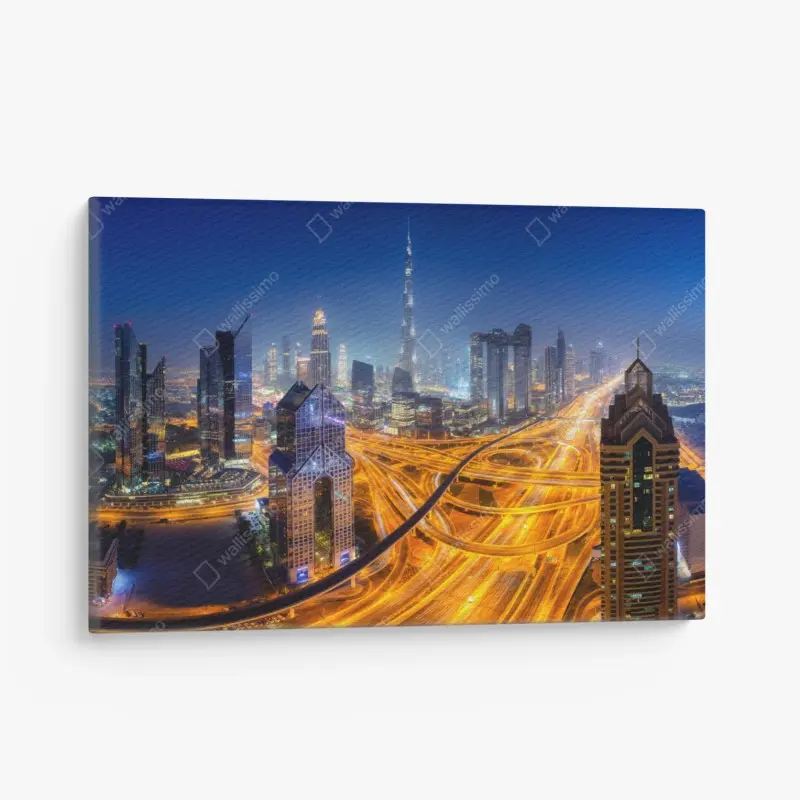 Canvas print Dubai night skyline panoramic