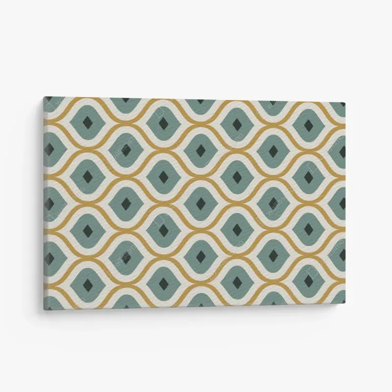 Canvas print teal and gold geometric ornament pattern
