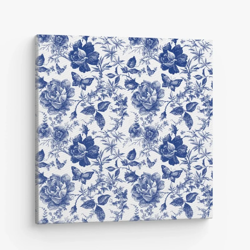 Canvas print blue floral toile pattern