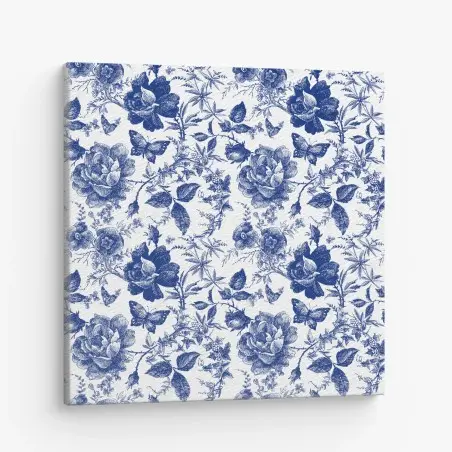 Canvas print blue floral toile pattern • Wallissimo®