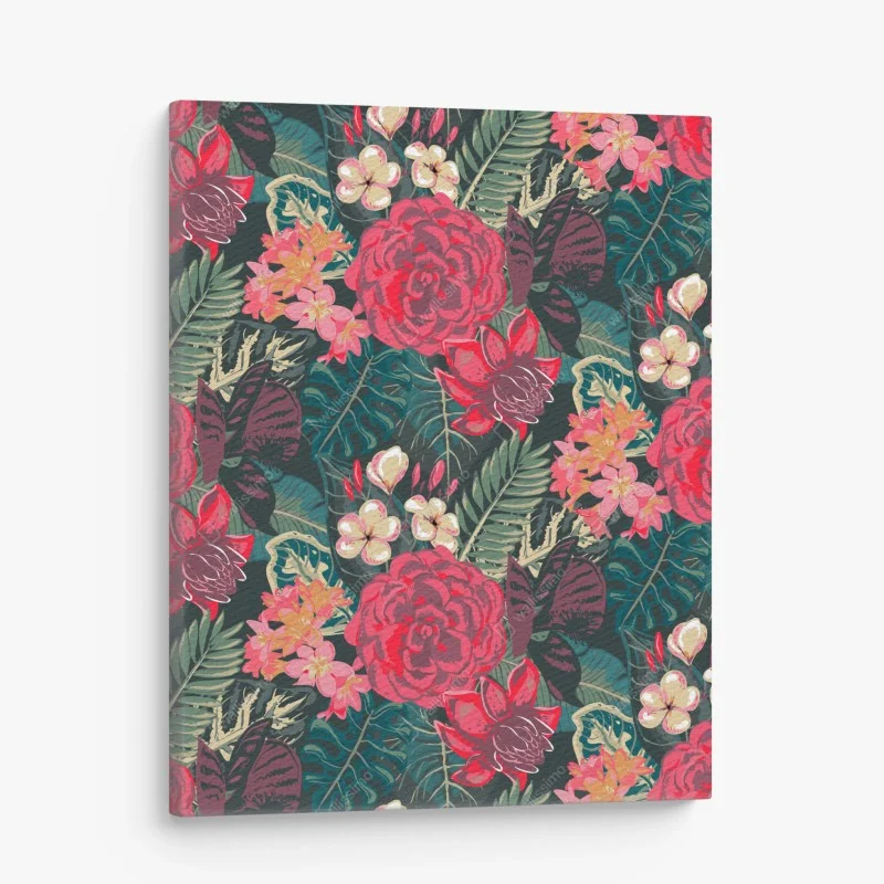 Canvas print tropical floral pattern in pink and teal