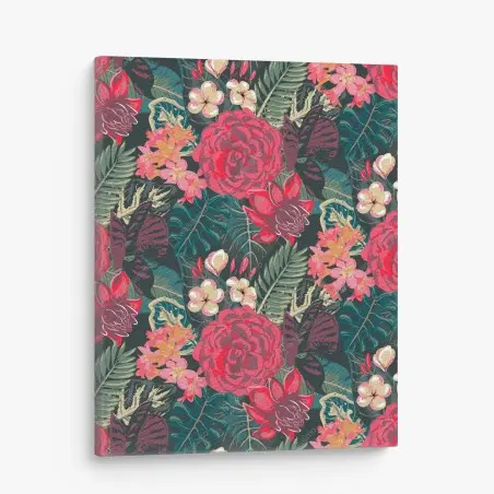 Canvas print tropical floral pattern in pink and teal • Wallissimo®
