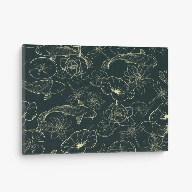 Canvas print hand-drawn koi and lotus pattern