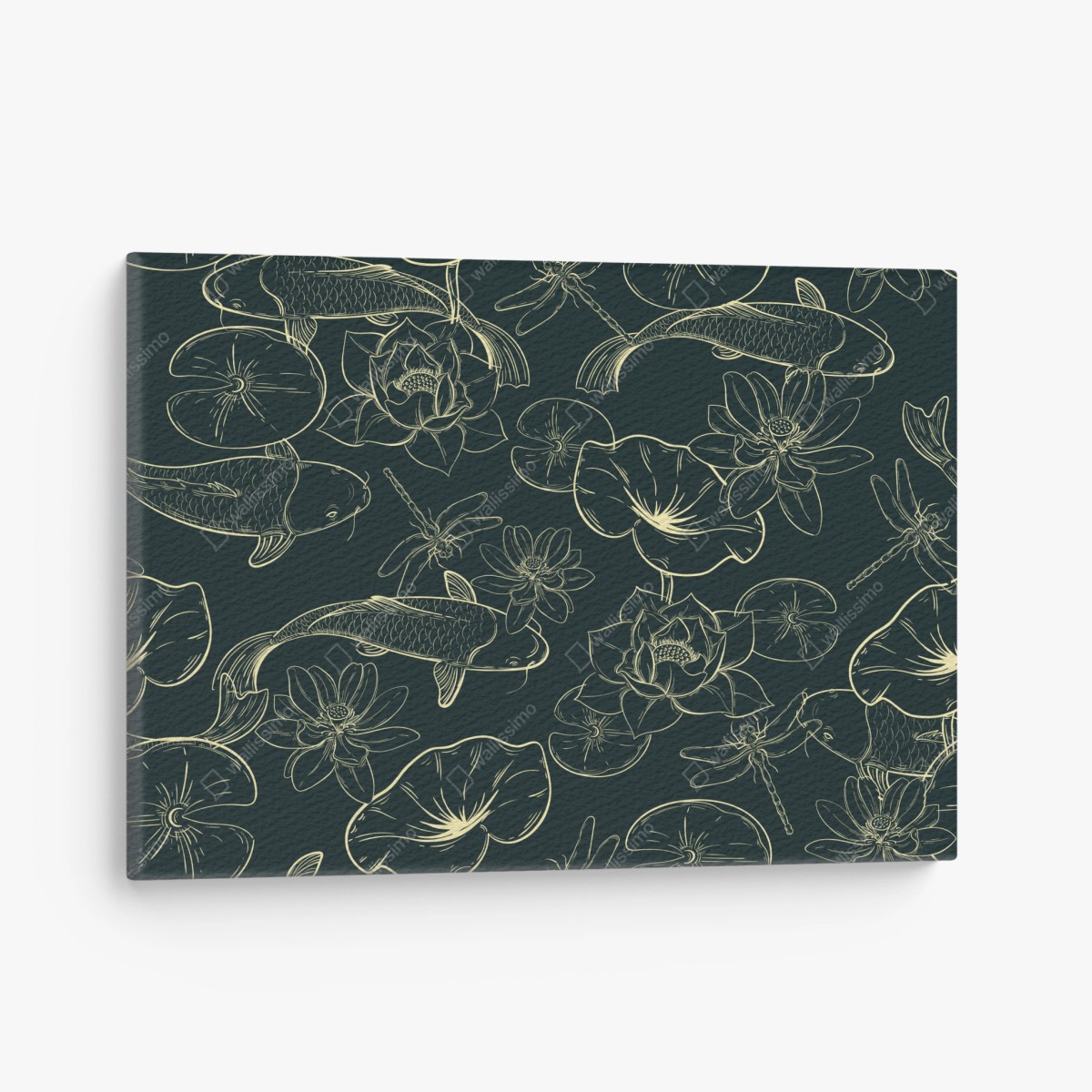 Canvas print hand-drawn koi and lotus pattern • Wallissimo®