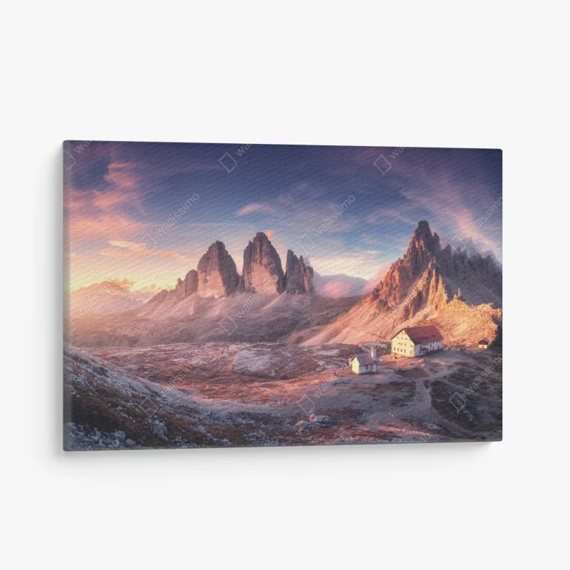 Canvas print sunrise over the Dolomites peaks