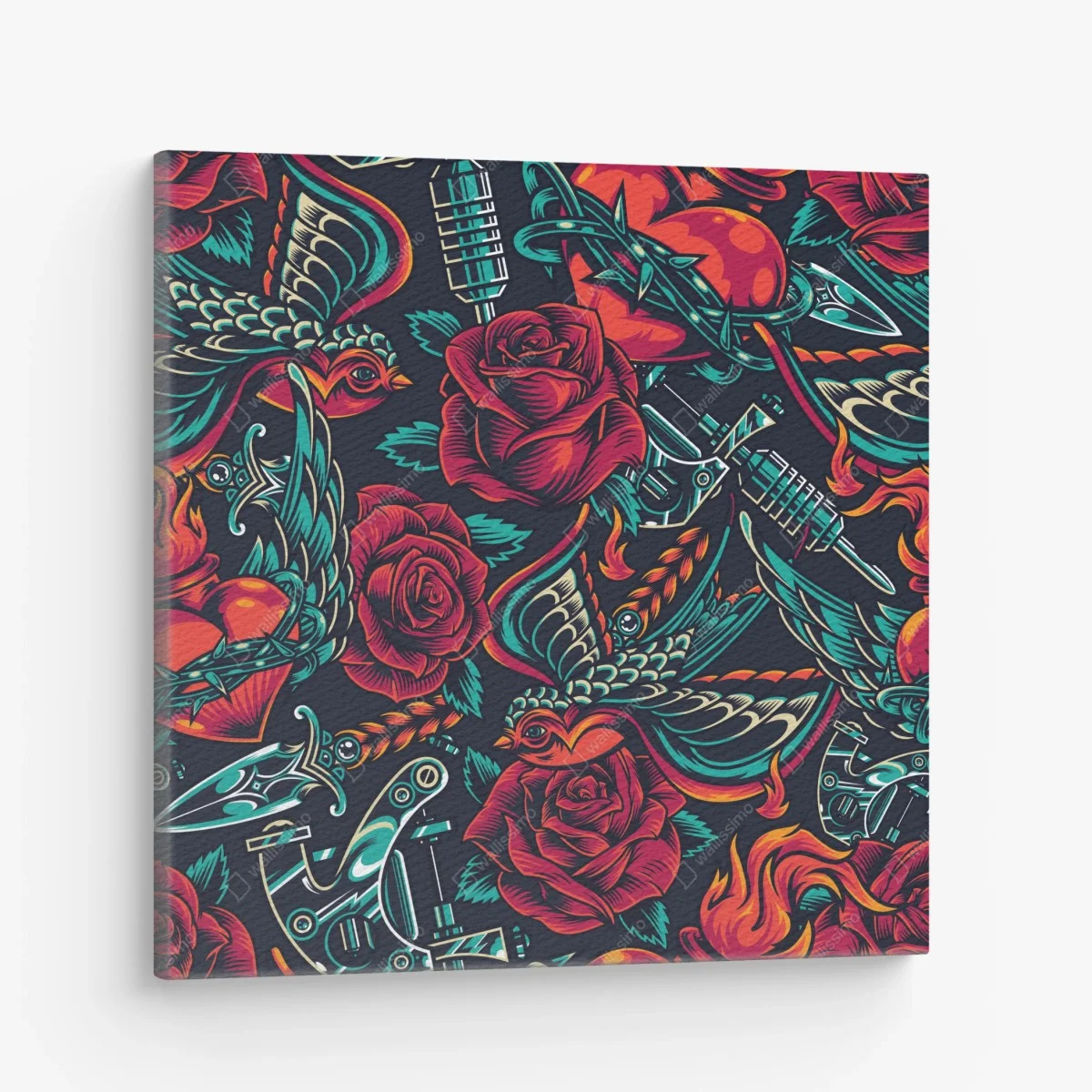 Canvas print bold tattoo rose pattern ⁕ Wallissimo® Canvas print bold tattoo rose pattern ⁕ Wallissimo®
